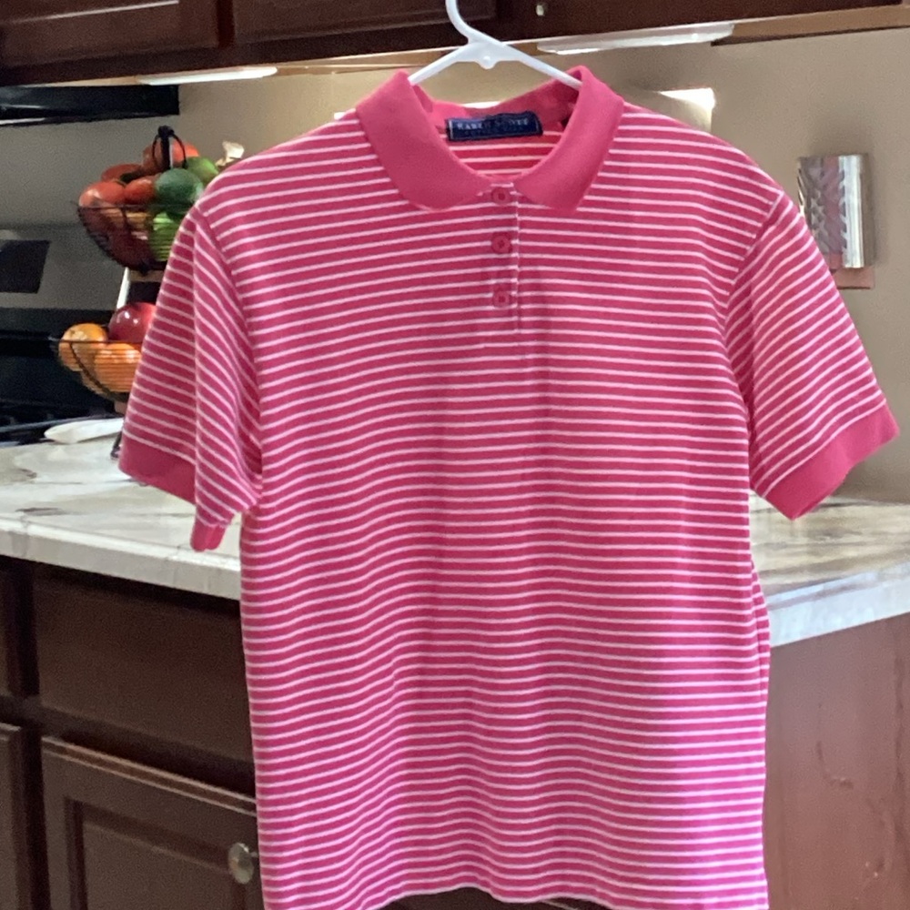 Karen Scott Women’s Polo in Pink and White Stripes